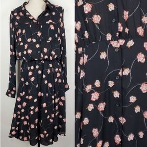 SOLD - Who What Wear Black & Orange Floral Long Sleeve Midi Shirt Dress